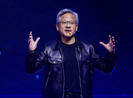 Nvidia CEO Jensen Huang speaking on stage