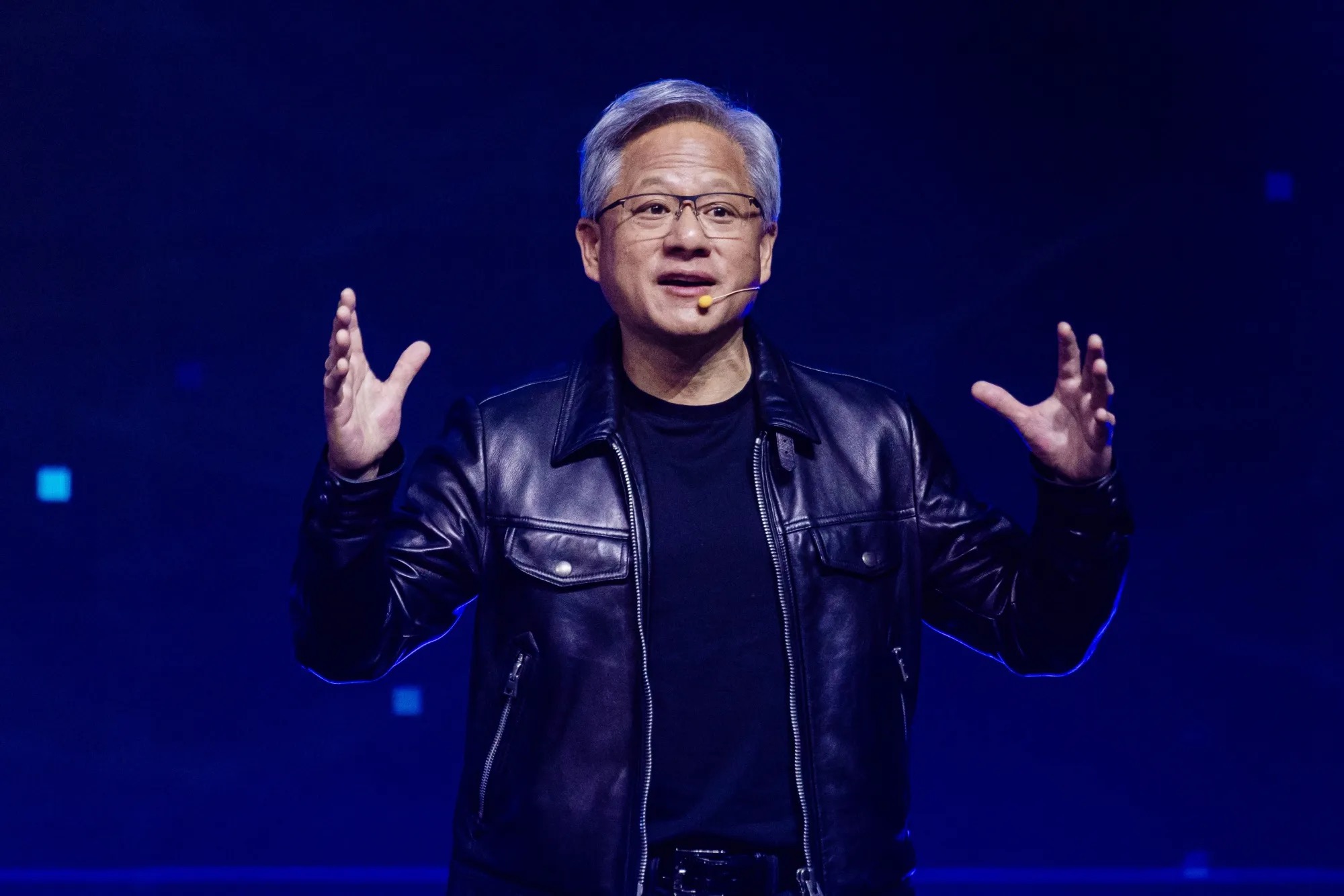 Nvidia CEO Jensen Huang speaking on stage