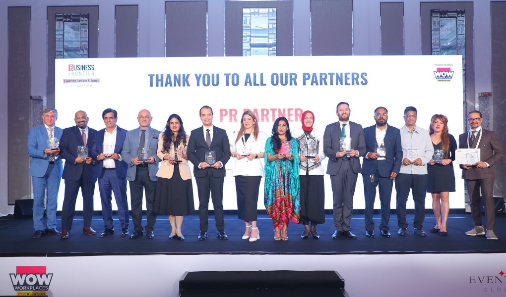 Award winners on stage at the second Business Frontier Leadership Conclave and Awards, Taj Dubai