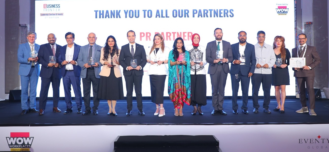 Award winners on stage at the second Business Frontier Leadership Conclave and Awards, Taj Dubai