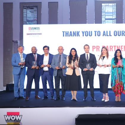 Award winners on stage at the second Business Frontier Leadership Conclave and Awards, Taj Dubai