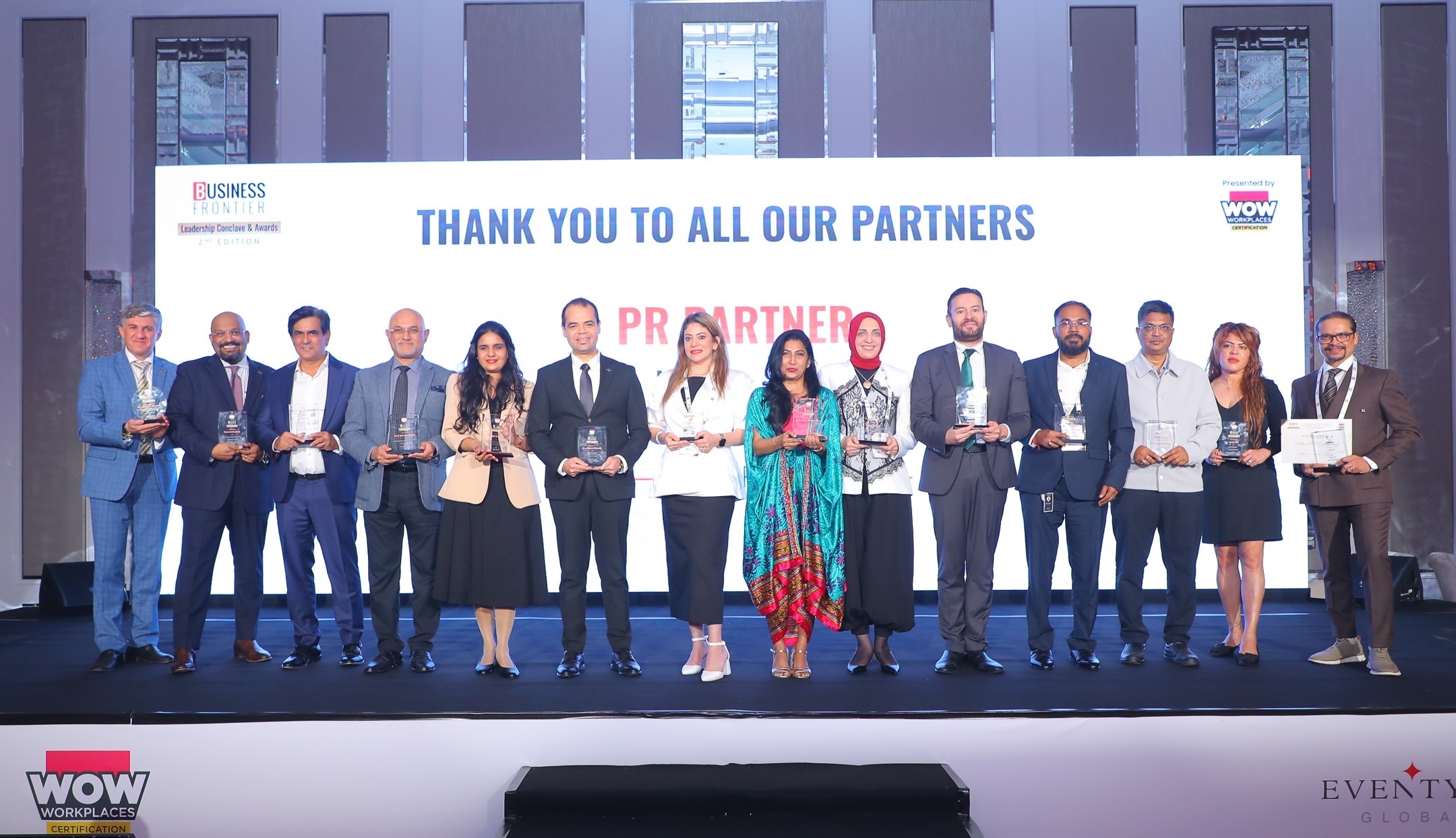 Award winners on stage at the second Business Frontier Leadership Conclave and Awards, Taj Dubai