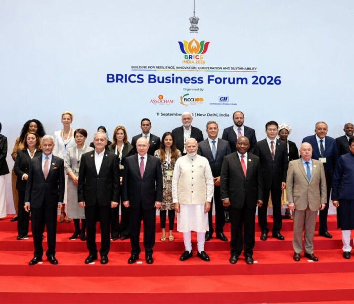 Leaders at the 2026 BRICS Summit in New Delhi